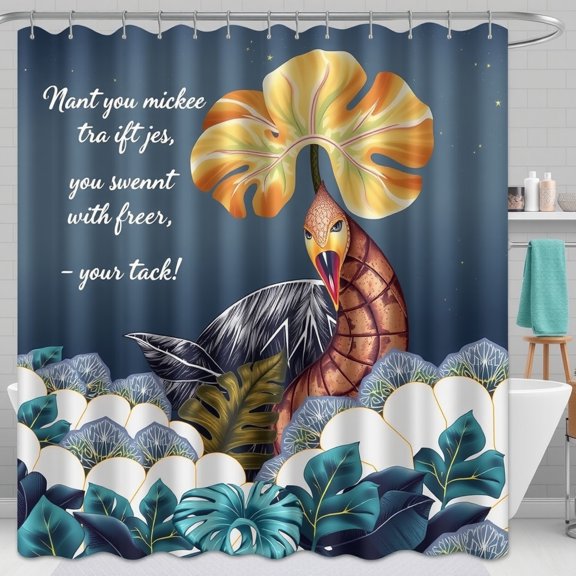 Whimsical Creature Shower Curtain with Tropical Foliage & Stars