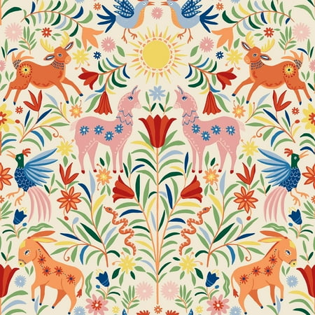 RoomMates Whimsical Creatures Multicolor/Cream Peel and Stick Wallpaper, 1 Roll