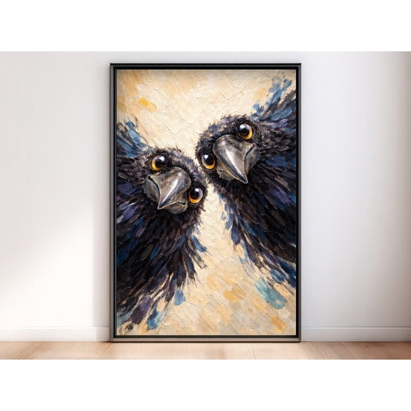 Whimsical Crows Wall Art, Curious Crows Poster, Impasto Print, Bird Lover's Art, Unframed Canvas 8x10in