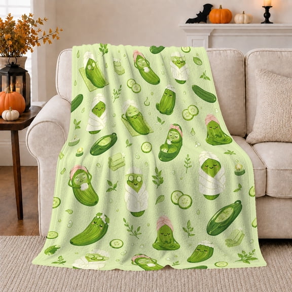 Whimsical Cucumber Spa Illustrations, Cozy Friendship Quote Scene, Warm Flannel Blanket for Living Room and Reading Nook, Art Lovers Friendship Gift, Artistic Home Decor