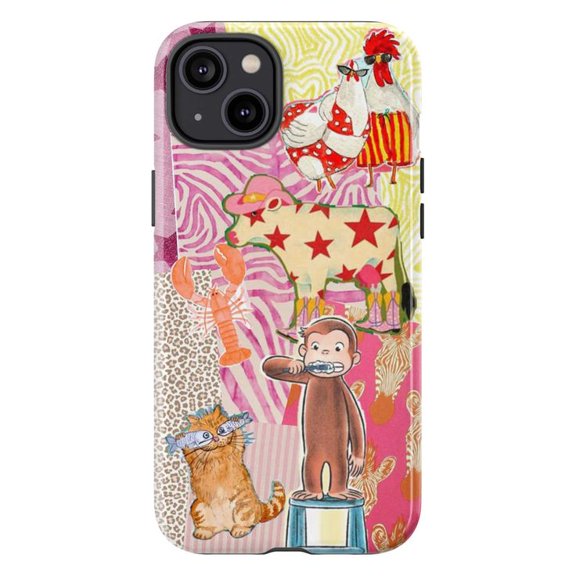 Whimsical Curious Monkey Collage Phone Case, Retro Farm and Jungle Cartoon Design, Fun Artistic iPhone Cover for iPhone 17 16 15 14 13 12 11 Pro Plus Mini