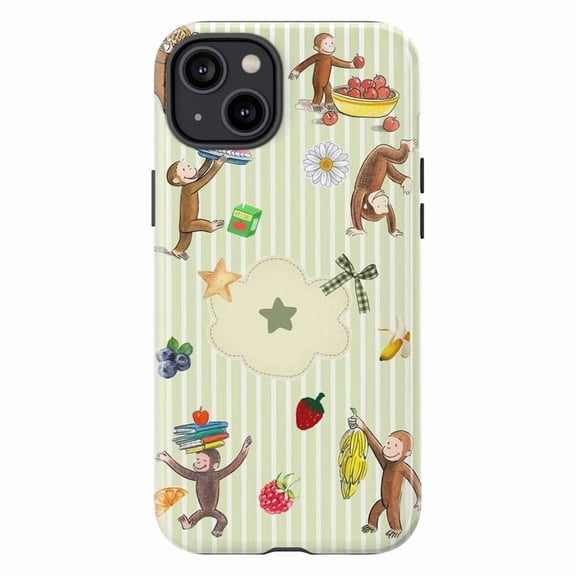 Whimsical Curious Monkey Phone Case, Cute Fruit Book Playful Protective Cover for iPhone 16 15 14 13 12 11 Pro Max Plus Mini