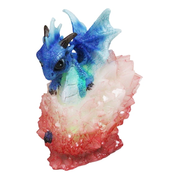 Whimsical Cute Blue Baby Dragon Hatchling in Crystal Icicle Red Egg Figurine