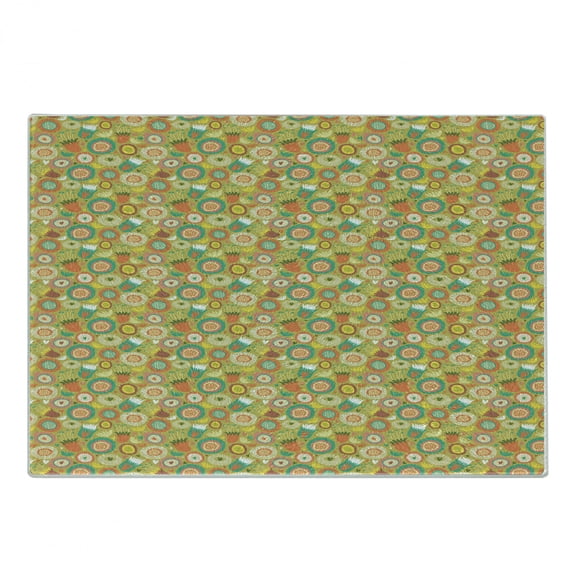 Whimsical Cutting Board, Botanical Pattern with Doodle Style Blooming Flowers Spring Fantasy Garden Art, Decorative Tempered Glass Cutting and Serving Board, Small Size, Multicolor, by Ambesonne