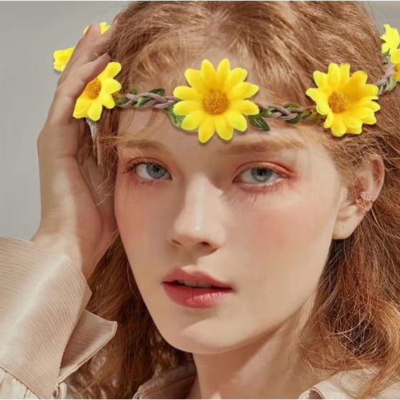 Whimsical Daisy and Sunflower Flower Crowns for Women Girls - 5 Pack Floral Headbands for Summer Festivals Weddings and Outdoor Events