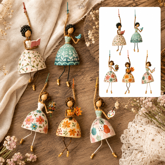 Whimsical Dancing Lady Hanging Ornament, Handmade Ceramic Hanging Figure, The Artist Collection, Painting Inspired Design, Unique Artistic Decoration Gift