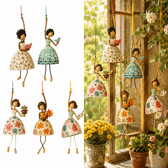 Whimsical Dancing Lady Hanging Ornament, Handmade Hanging Decor with Artistic Lady Doll Design, The Reader Collection, Garden Porch Window Decoration, Unique Cottagecore Home Decor Gift