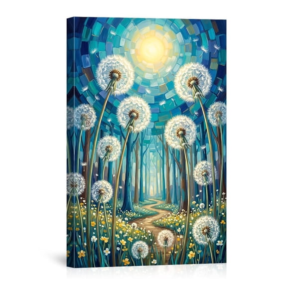 Whimsical Dandelion Forest Mosaic Style Magical Nature Pathway For Home Bedroom Living Room Canvas