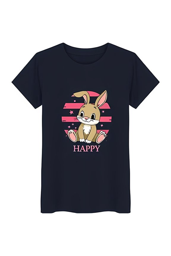 Whimsical Dark Blue T-Shirt with Cheerful Design and 'HAPPY' Text