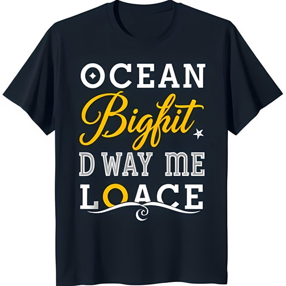 Whimsical Dark Blue T-Shirt with 'Ocean Bighit D Way Me Loace' Design & Star