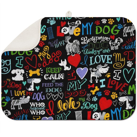 Whimsical Dog Drying Pad Multipurpose Absorbent Kitchen Mat for Pet Lovers 18"x24"