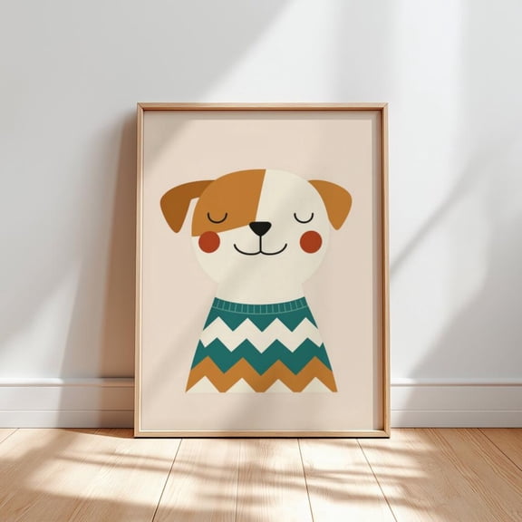 Whimsical Dog Poster: Room Decor, Animal Illustration, Stretched Canvas Size 12x18