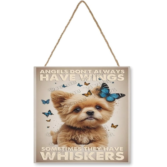 Whimsical Dog with Butterfly Wooden Hanging Sign - Vintage Dog Decorative Sign for Bedrooms, Nurseries, and Farmhouse Settings, 12"x12"
