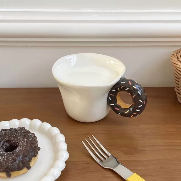 Whimsical Donut Mug Ceramic Coffee Mug with Fun Donut-Shaped Handle for Coffee Lovers Unique Kitchen Decor Gift