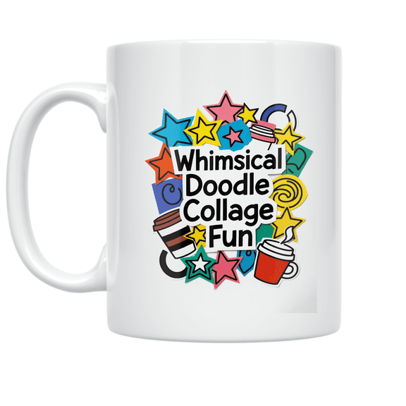 Whimsical Doodle Collage Fun - Art Enthusiast - 11 oz Ceramic Coffee Mug