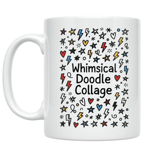 Whimsical Doodle Collage - Youthful Art Enthusiast - 11 oz Ceramic Coffee Mug