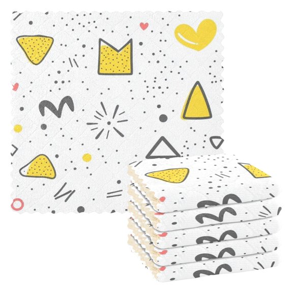 Whimsical Doodle Medley Dish Towels 6 Pack Kitchen Cleaning Dish Cloths Absorbent Reuseable Cleaning Cloths 11'' x 11''