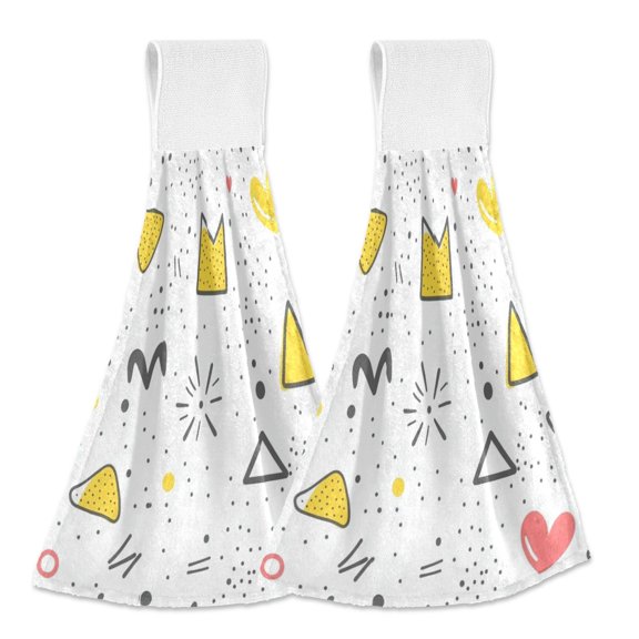 Whimsical Doodle Medley Hand Towels 2 Pack Quick Drying Home Storage Kitchen Towel Hooks Dish Cloths 14''x18''