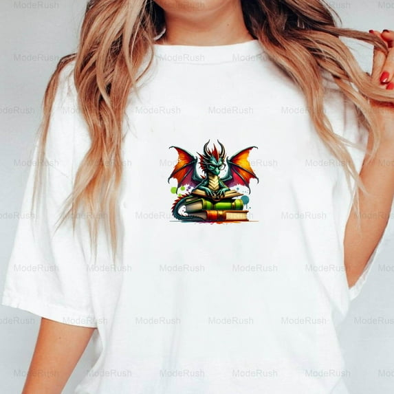 Whimsical Dragon Book Lover Fantasy For Reading Bookworms New Unisex T-Shirt, up to size 5XL