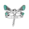 thumbnail image 1 of Whimsical Dragonfly Green Turquoise Inlay Wings .925 Sterling Silver Ring - 9, 1 of 4