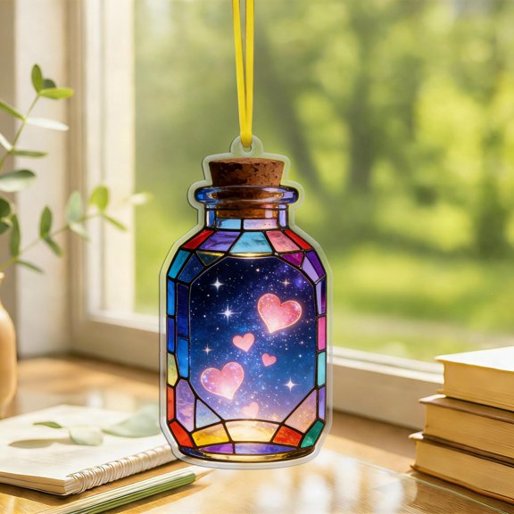 Whimsical Dreamy Heart Jar Stars 2D Flat Acrylic Suncatcher Window Hanging Home Decor Love