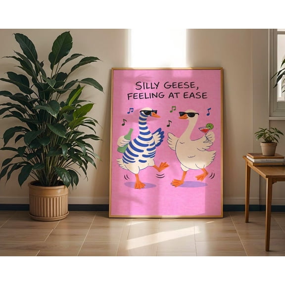 Whimsical Duck Art Print Funny Animal Wall Art Ducks Drinking Wine Illustration 8x12 UNFRAMED