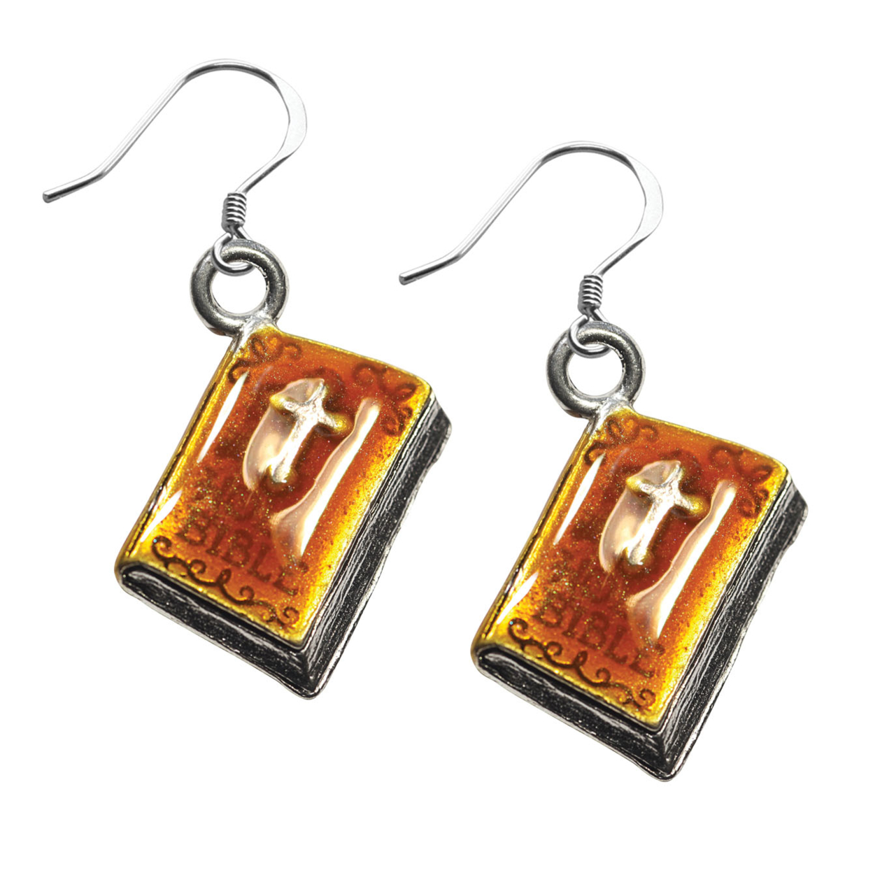 Whimsical Earrings Holy Bible Charm Earrings in Silver