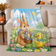 thumbnail image 1 of Whimsical Easter Bunny Colorful Eggs Duckling Spring Garden, Playful Woodland Scene, Warm Flannel Blanket for Sunroom and Reading Nook, Wildlife Lovers Easter Gift, Festive Home Decor, 1 of 9