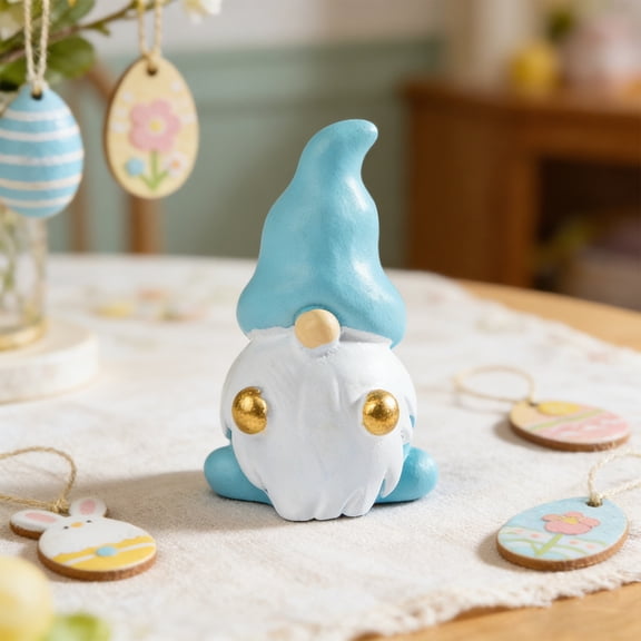 Whimsical Easter Gnome Figurine with Mushroom Cap Hat, Miniature Resin Garden Decor for Potted Plants, Tabletop Display Ornament for Spring Home Decor, DIY Fairy Garden Accessory