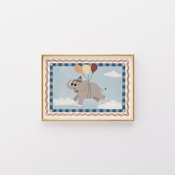 Whimsical Elephant Birthday Nursery Room Playroom Poster Unframed Paper Print
