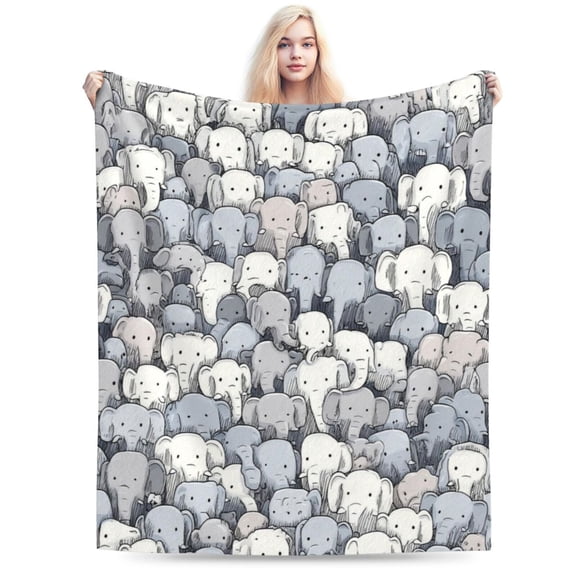 Whimsical Elephant Doodle Throw Blanket, Artistic Graphic Pattern Soft Flannel Fleece Cover 50x40
