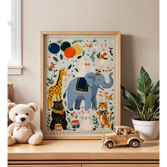 Whimsical Elephant Jungle Nursery Poster Unframed Paper Print