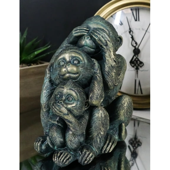 Whimsical Faded Bronze Color See Hear Speak No Evil Rainforest Monkeys Figurine