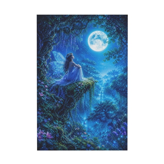 Whimsical Fairy Moonlight Forest Canvas Wall Art Vintage Boho Home Decor For Bedroom Living Room Apartment 16x24in