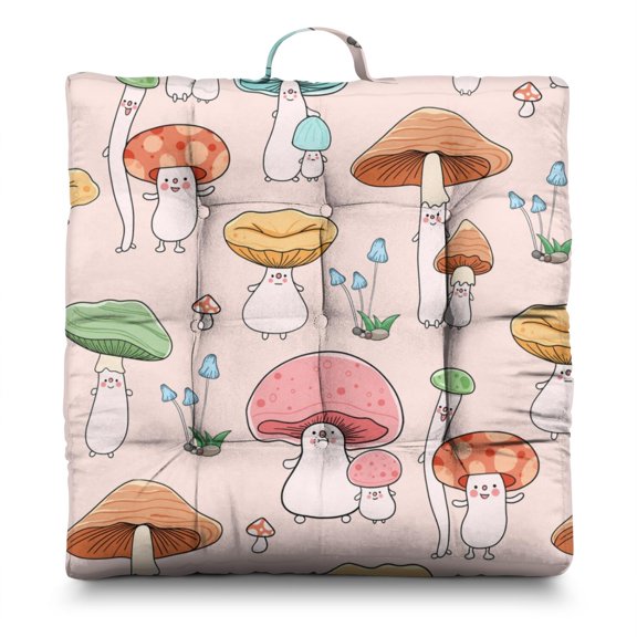 Whimsical Fairy Tale Mushroom Zabuton - Square Tatami Mat Seat, Thick & Supportive, Cottagecore Aesthetic, Great for Meditation, Office, or Small Apartments