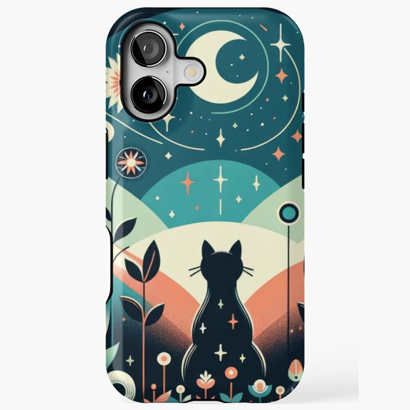 Whimsical Fantasy Cat Under Starry Night Art iPhone Case 17 to 11 Pro Max