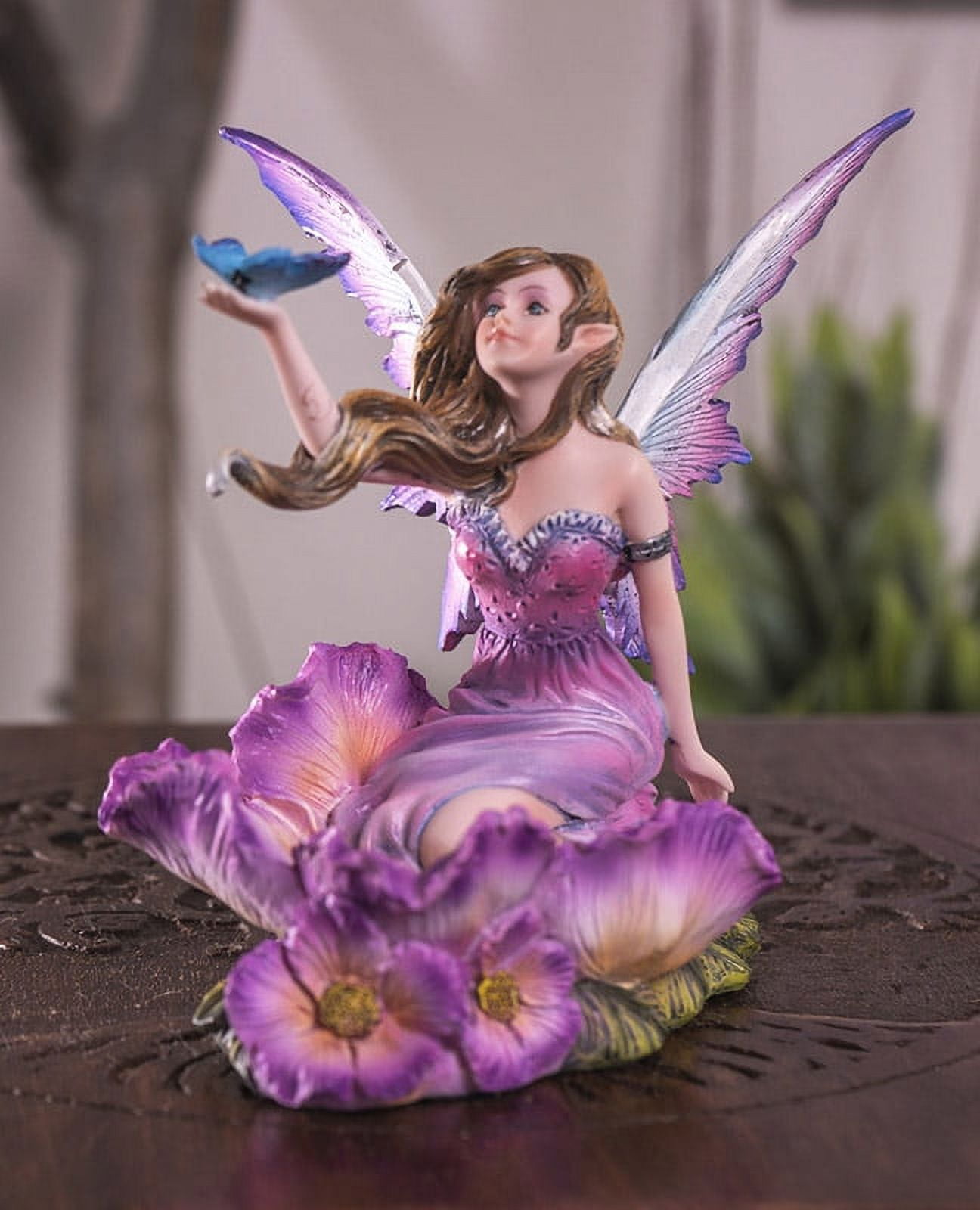 Whimsical Fantasy Fuchsia Pink Flower Fairy With Blue Butterfly