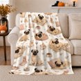 thumbnail image 1 of Whimsical Fawn Pug Collage Off-White Quilted Background, Playful Pet Portrait Pattern, Warm Flannel Blanket for Living Room and Bedroom, Dog Lovers Just Because Gift, Pet Lover Home Decor, 1 of 9