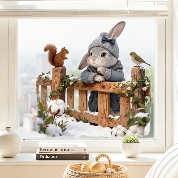 Whimsical Fence Rabbit Glass Mirror - Playful Wall Art for Unique Home Decor