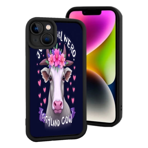 Whimsical Floral Cow iPhone 15 Case - Lightweight Yellowing Resistant Playful Design with Hearts & Ribbon - Perfect for Animal Lovers