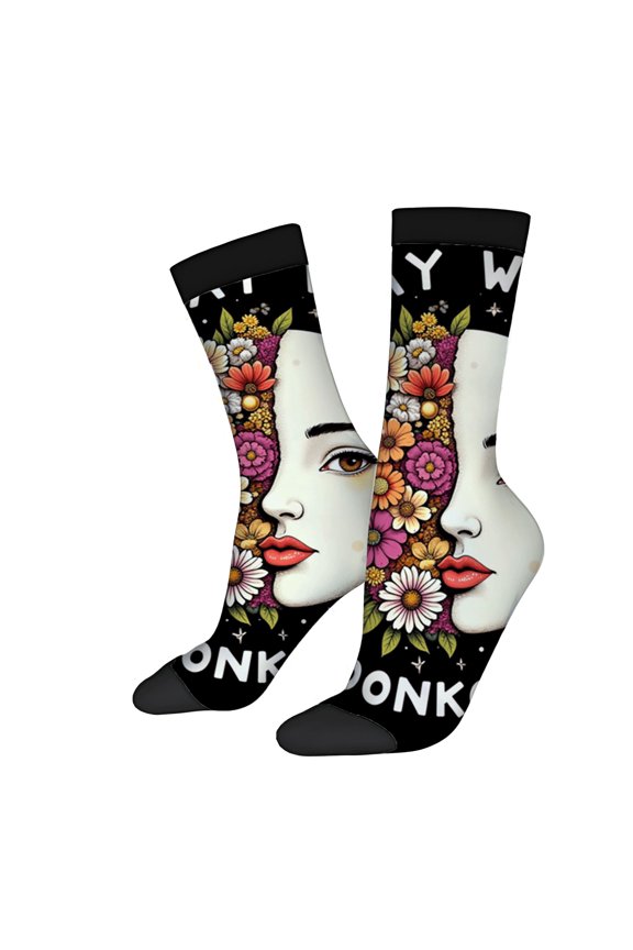Whimsical Floral Face Socks - 2 Pairs of Unisex Trendy Socks with Vibrant Colors & Expressive Design - Perfect for All Seasons