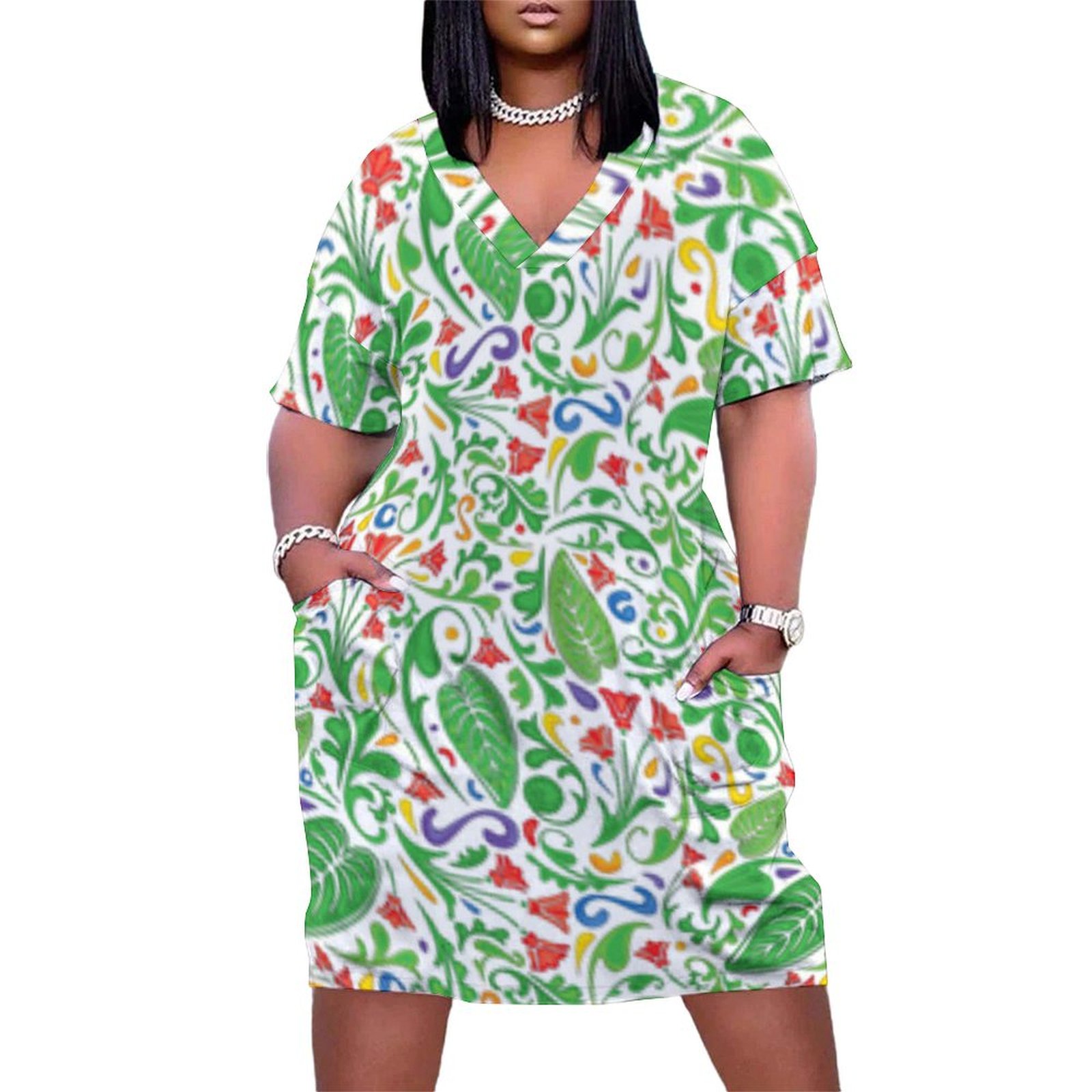 Whimsical Floral Green Leaf Pattern Summer Dresses for Women Beach Boho -  Walmart.com