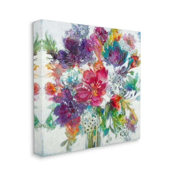 Whimsical Floral Pop Bouquet Spring Flower Inspired Botanical & Floral Gallery-Wrapped Canvas Print Wall Art, 17x17