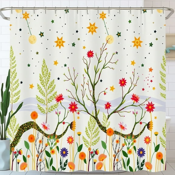 Whimsical Floral Shower Curtain with Stars & Moons - Brighten Your Bathroom!