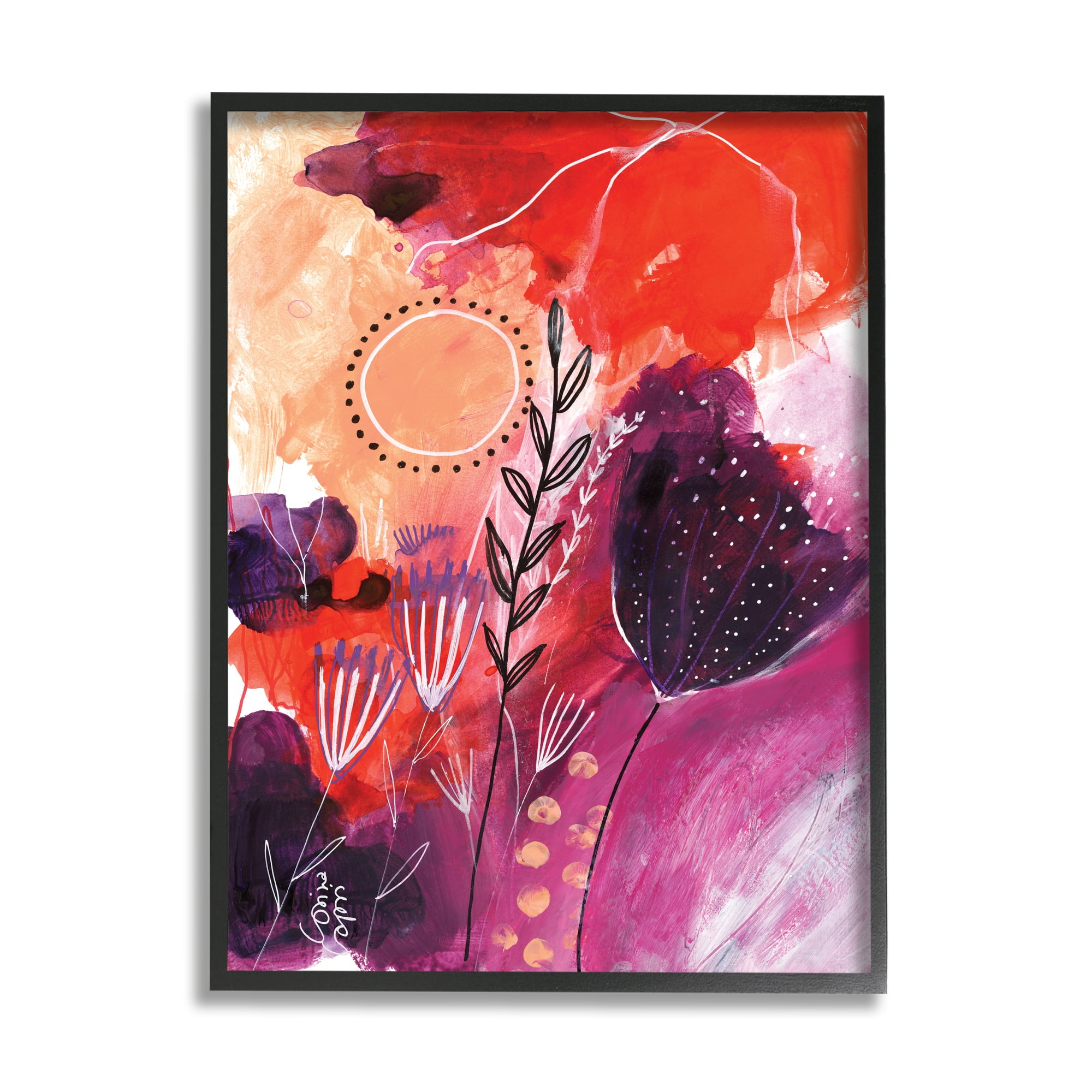 Whimsical Florals Blooming Orange Pink Purple 16 in x 20 in Canvas Print
