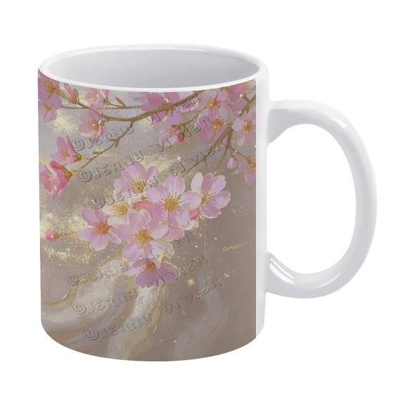 Whimsical Flower Mug - 11 OZ Cherry Blossom Ceramic Coffee Mug, Perfect for Tea and Coffee,Gift for Spring and Garden-Themed Decor