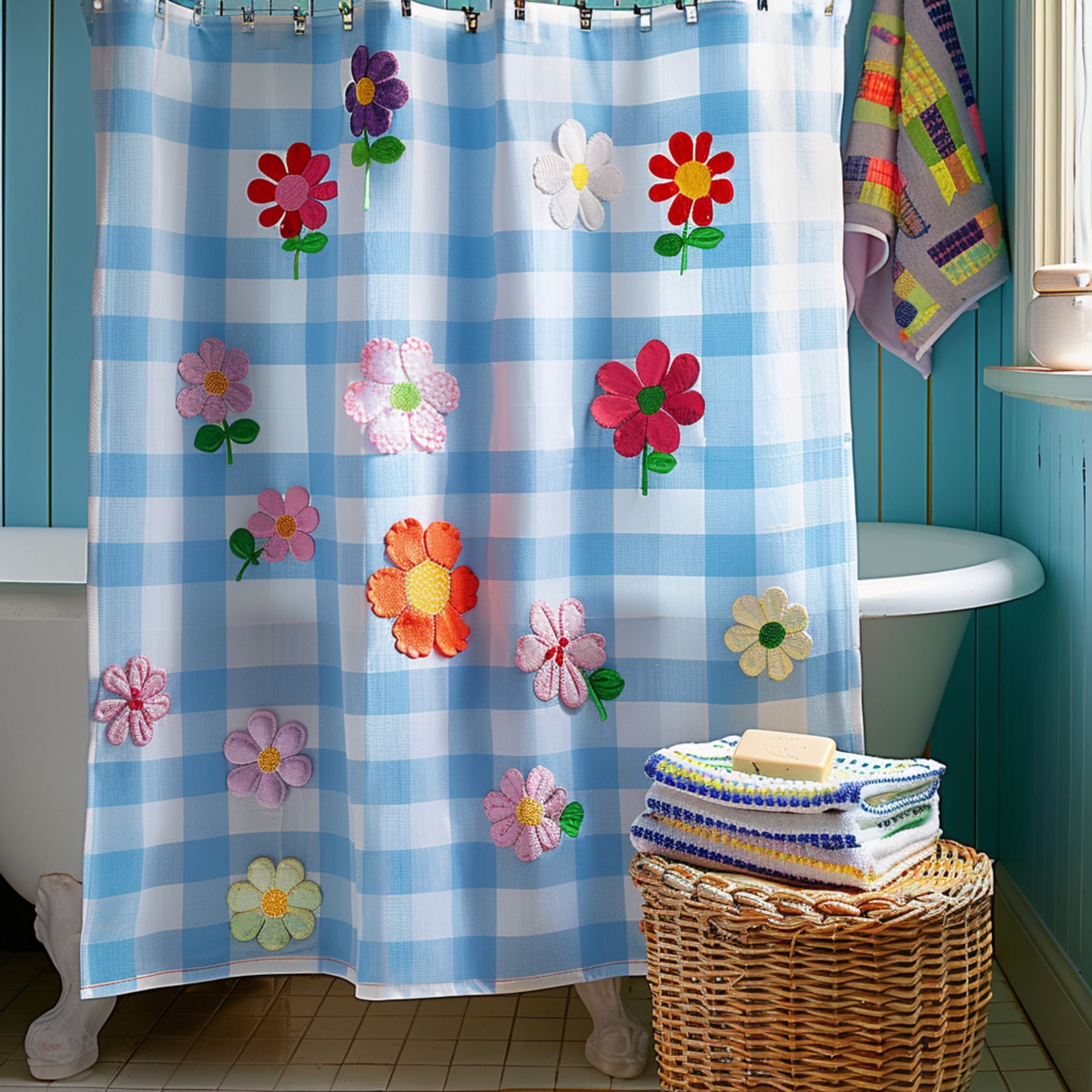 Whimsical Flower Petal Shower Curtain Vibrant Colors Playful Design