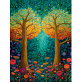 thumbnail image 1 of Whimsical Flower Tree Canvas Wall Art Print, Living Room Bedroom Boho Entryway Decor, 1 of 8