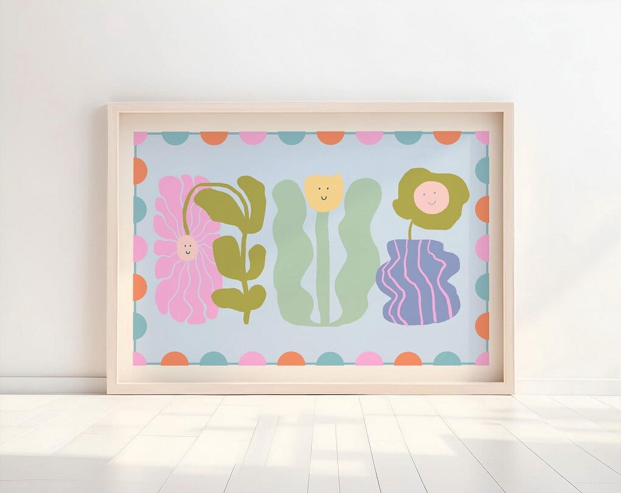 Visual Reference: Whimsical Flower Wall Art For Kids Cute Pastel Print For