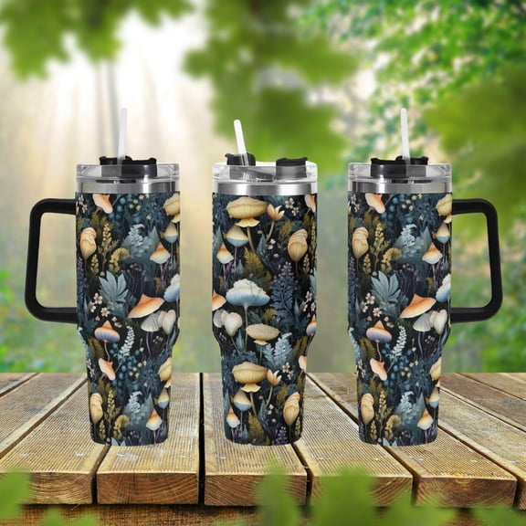 Whimsical Forest 40oz Stainless Steel Tumbler, Mushroom Floral Cottagecore Drink Cup, Large Coffee Travel Mug, Cute Aesthetic Tumbler Gift